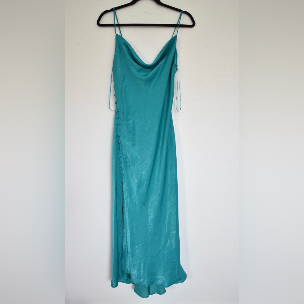 Zara Turquoise Satin Lingerie Style Dress (or Satin Midi/Slip Dress) size M NWOT